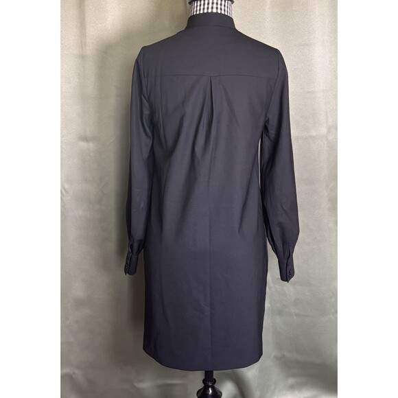 Club Monaco 95% Wool Black Shift Dress Size 0 Long Sleeve with Bow Neck Detail - Picture 2 of 7